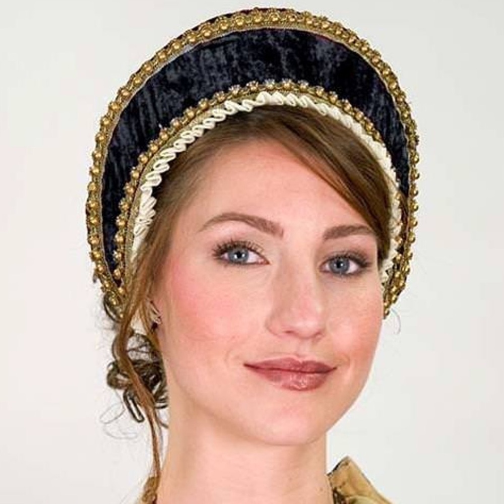 Tudor French Hood in Black & Gold
